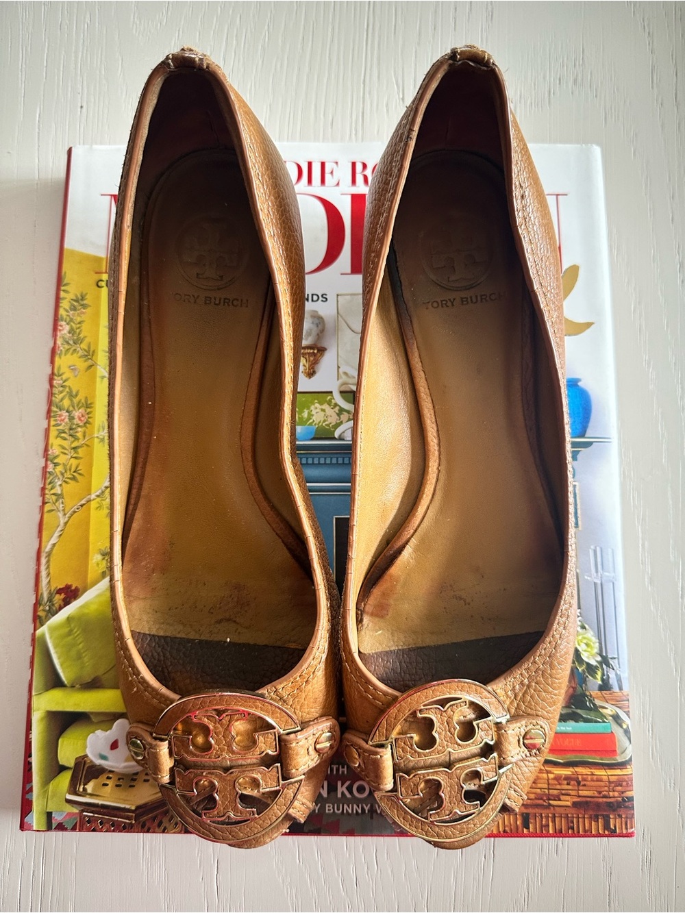 Tory Burch Brown Leather Logo Ballet Flats
